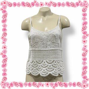Boho Style Handmade Scallop Crochet & Soutache Tank Top - Size S (Bust: 33 in.)